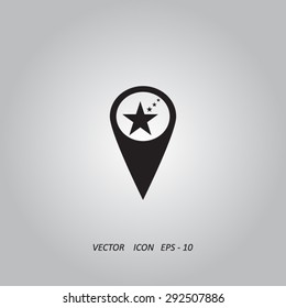 Map pointer with star. Vector icon