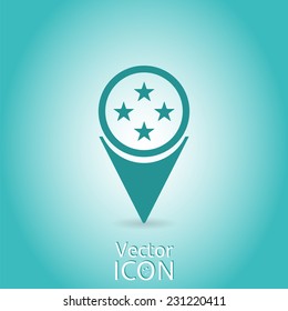 Map pointer with stars icon. Flat design style. Made in vector