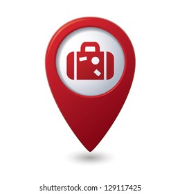 Map pointer with suitcase icon. Vector illustration