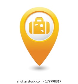 Map pointer with suitcase icon. Vector illustration