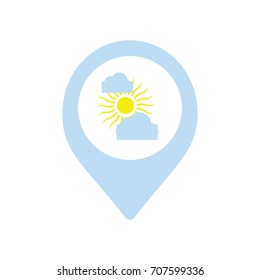 map pointer with sun and cloud symbol icon