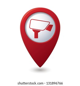 Map pointer with surveillance camera icon. Vector illustration