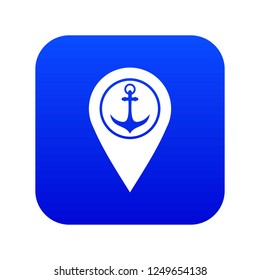 Map pointer with symbol anchor and sea port icon digital blue for any design isolated on white vector illustration