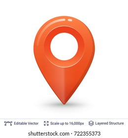 Map pointer symbol. Bright glossy location pin. Vector icon easy to use.