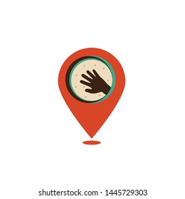 map pointer with symbol of hand. For location map. Mark icon. Sign for gps navigation