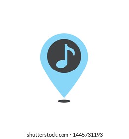 map pointer with symbol of music or concert. For location map. Mark icon. Sign for gps navigation