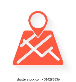 Map Pointer symbol in orange with drop shadow on white