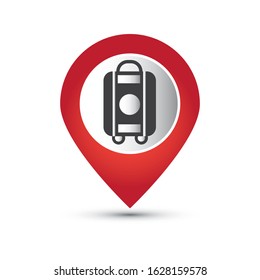 Map pointer with symbol portfolio, job search, offer a job. For location maps