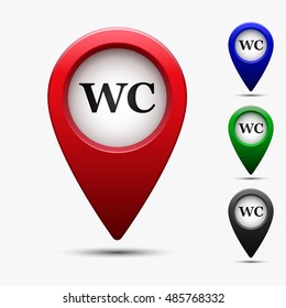 Map pointer with symbol toilet and wc. Vector isolated illustration.