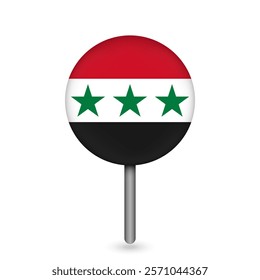 Map pointer with Syria flag inside. Vector illustration.