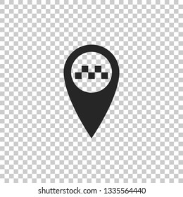 Map pointer with taxi icon isolated on transparent background. Flat design. Vector Illustration