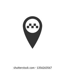 Map pointer with taxi icon isolated. Flat design. Vector Illustration