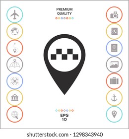 Map pointer with Taxi sign. Graphic elements for your design