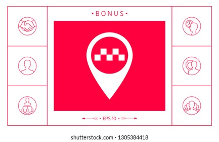 Map pointer with Taxi sign. Graphic elements for your design
