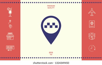 Map pointer with Taxi sign. Graphic elements for your design