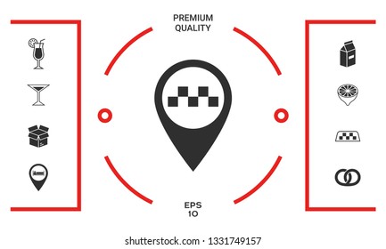 Map pointer with Taxi sign. Graphic elements for your design