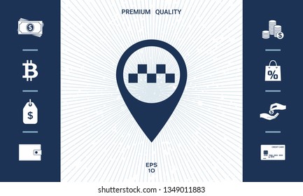 Map pointer with Taxi sign. Graphic elements for your design