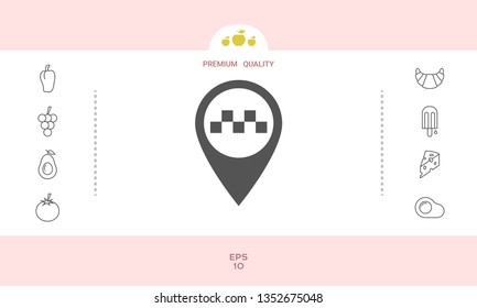 Map pointer with Taxi sign. Graphic elements for your design