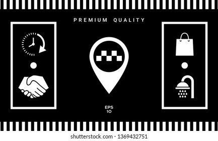 Map pointer with Taxi sign. Graphic elements for your design