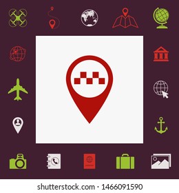 Map pointer with Taxi sign. Graphic elements for your design