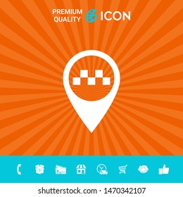 Map pointer with Taxi sign. Graphic elements for your design