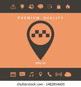 Map pointer with Taxi sign. Graphic elements for your design