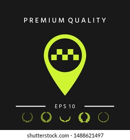 Map pointer with Taxi sign. Graphic elements for your design