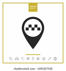 Map pointer with Taxi sign. Graphic elements for your design