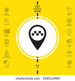 Map pointer with Taxi sign. Graphic elements for your design