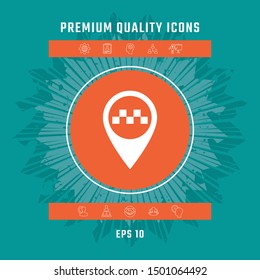 Map pointer with Taxi sign. Graphic elements for your design