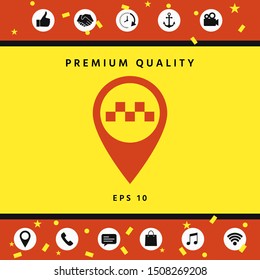 Map pointer with Taxi sign. Graphic elements for your design