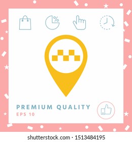 Map pointer with Taxi sign. Graphic elements for your design