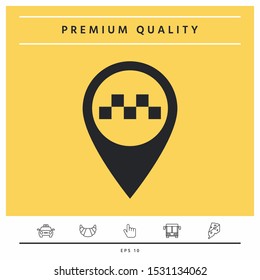 Map pointer with Taxi sign. Graphic elements for your design