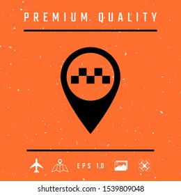 Map pointer with Taxi sign. Graphic elements for your design