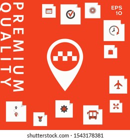 Map pointer with Taxi sign. Graphic elements for your design