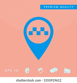 Map pointer with Taxi sign. Graphic elements for your design