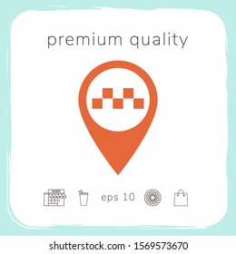 Map pointer with Taxi sign. Graphic elements for your design