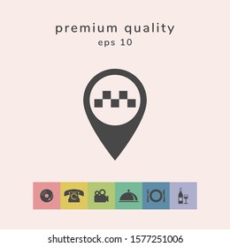 Map pointer with Taxi sign. Graphic elements for your design