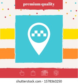 Map pointer with Taxi sign. Graphic elements for your design