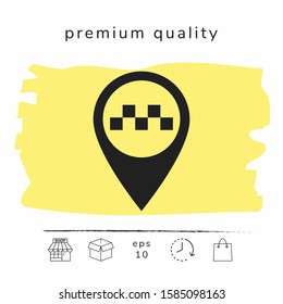 Map pointer with Taxi sign. Graphic elements for your design