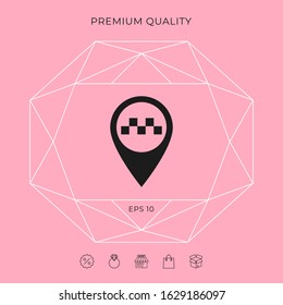 Map pointer with Taxi sign. Graphic elements for your design