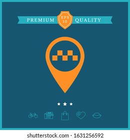 Map pointer with Taxi sign. Graphic elements for your design