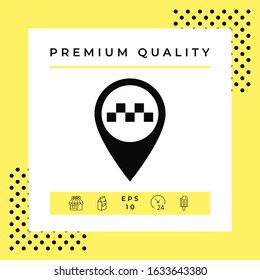 Map pointer with Taxi sign. Graphic elements for your design