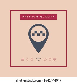 Map pointer with Taxi sign. Graphic elements for your design
