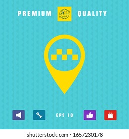 Map pointer with Taxi sign. Graphic elements for your design