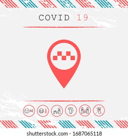 Map pointer with Taxi sign. Graphic elements for your design