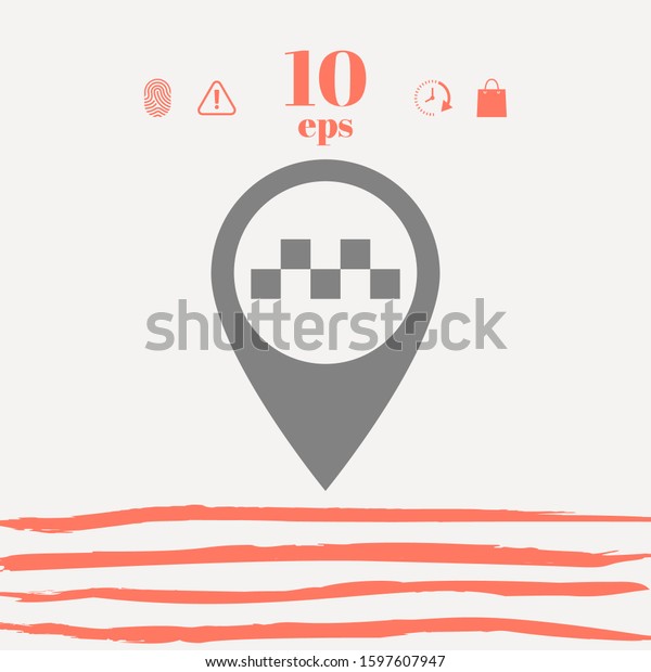 Map pointer with Taxi sign. Graphic elements for\
your design