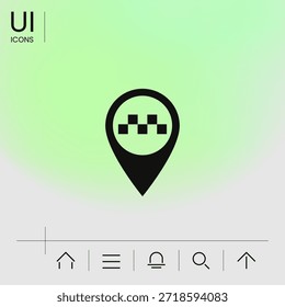 Puntero de mapa con signo de taxi. Signos y símbolos para su diseño