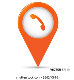 Map pointer with telephone icon