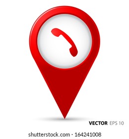 Map pointer with telephone icon